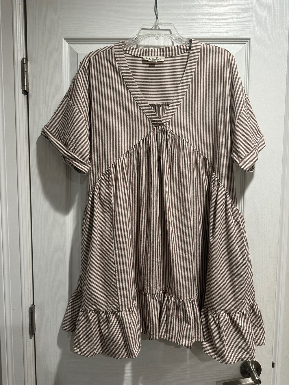 Vine & Love Brown and White Striped Mini Dress